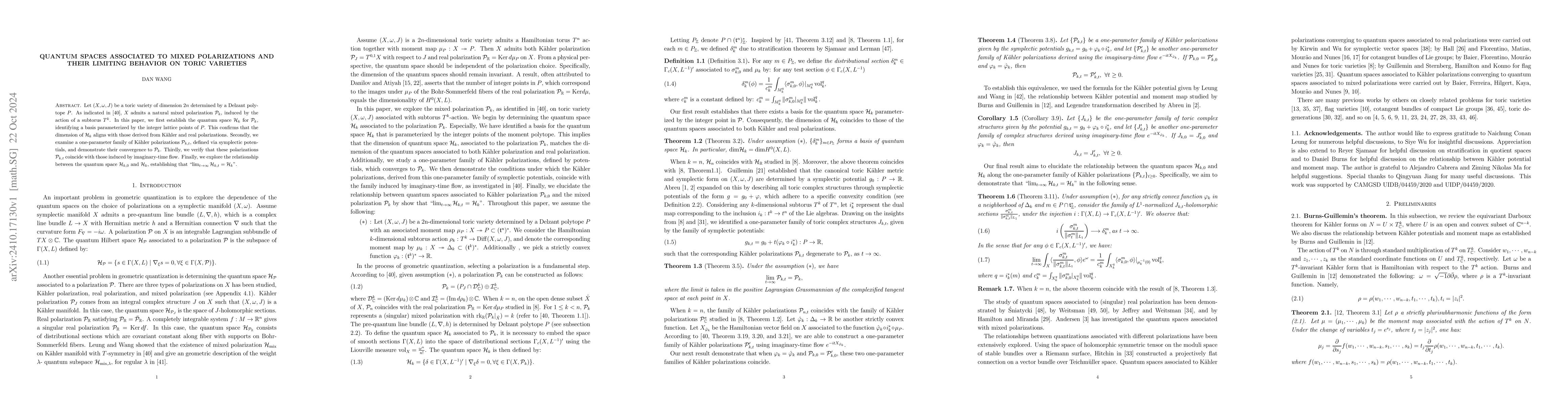 Thumbnail for Quantum spaces associated to mixed polarizations and their limiting
  behavior on toric varieties