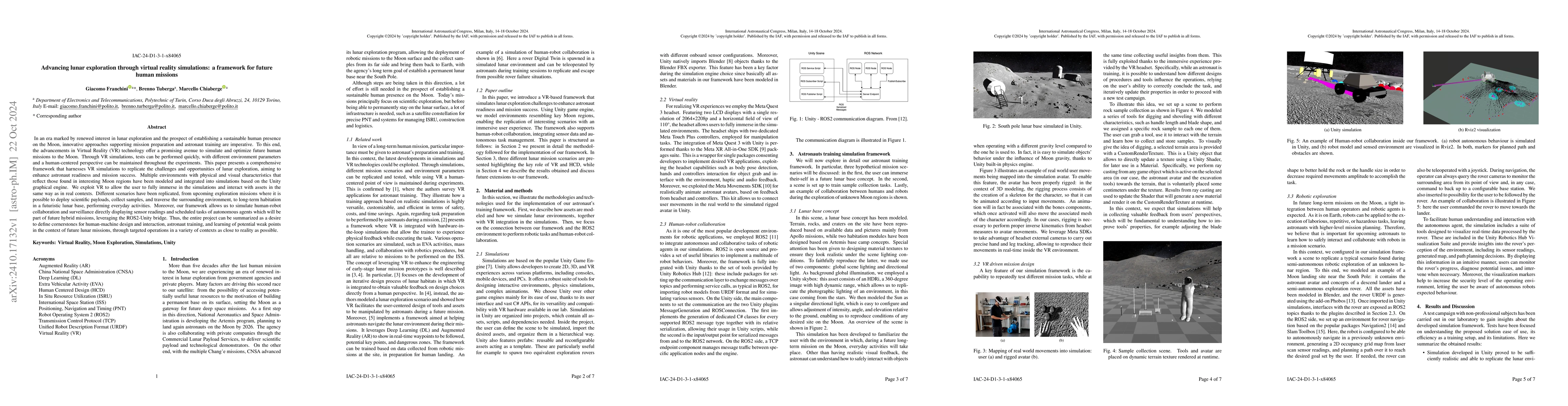 Thumbnail for Advancing lunar exploration through virtual reality simulations: a
  framework for future human missions