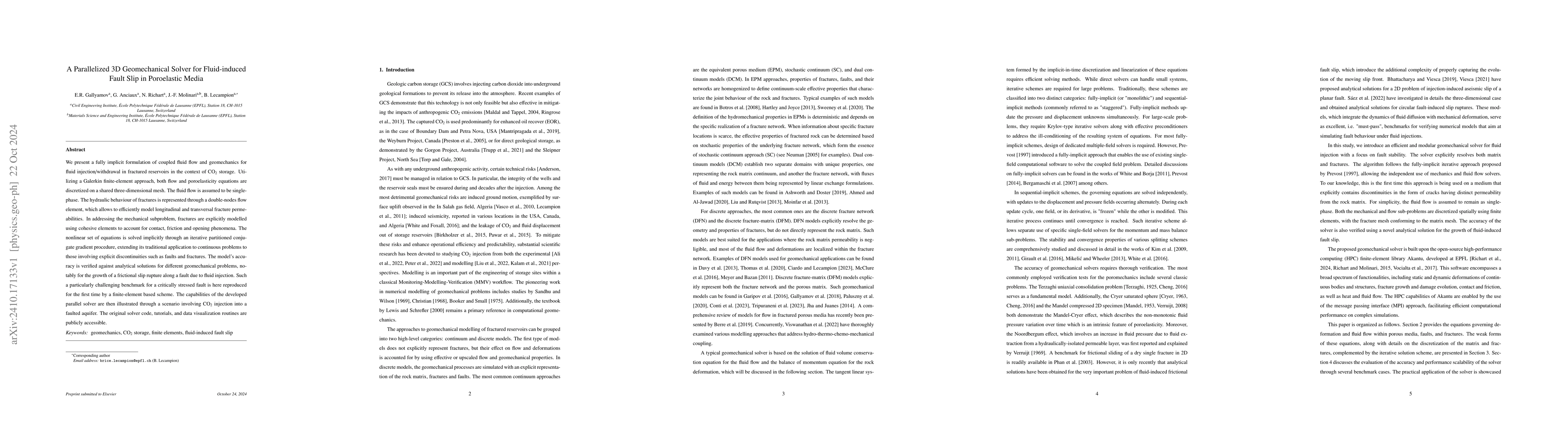 Thumbnail for A Parallelized 3D Geomechanical Solver for Fluid-induced Fault Slip in
  Poroelastic Media