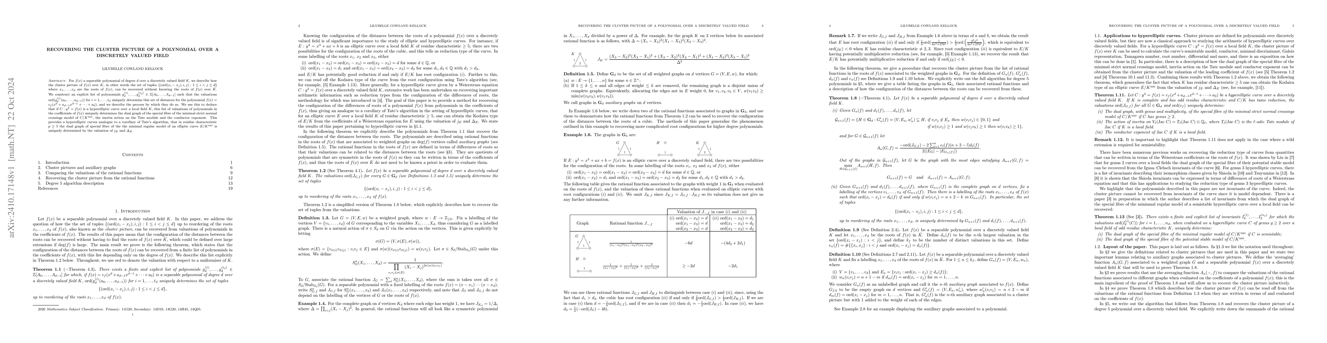Thumbnail for Recovering the cluster picture of a polynomial over a discretely valued
  field