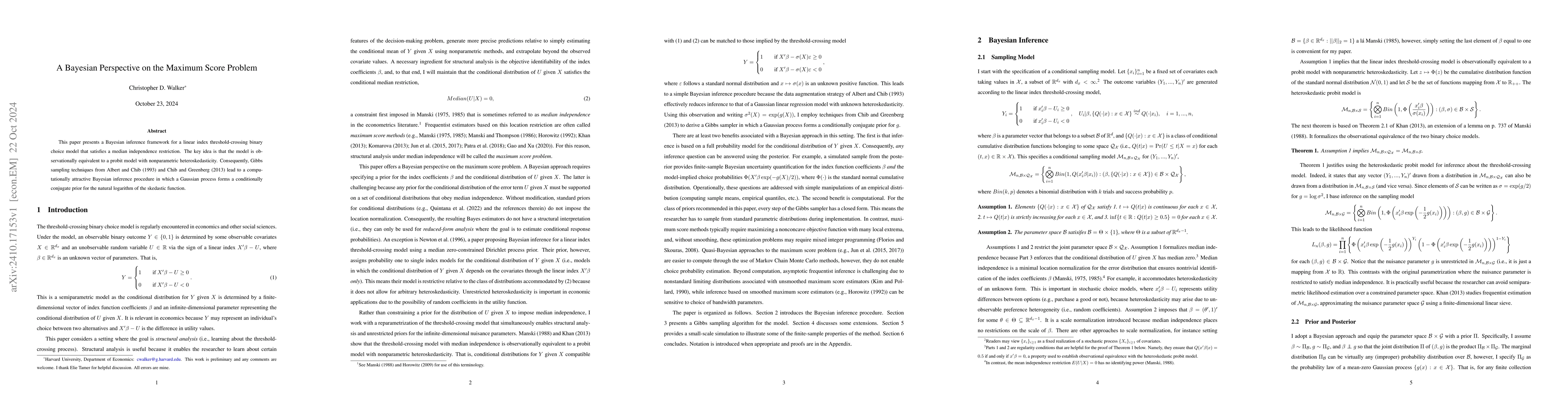 Thumbnail for A Bayesian Perspective on the Maximum Score Problem