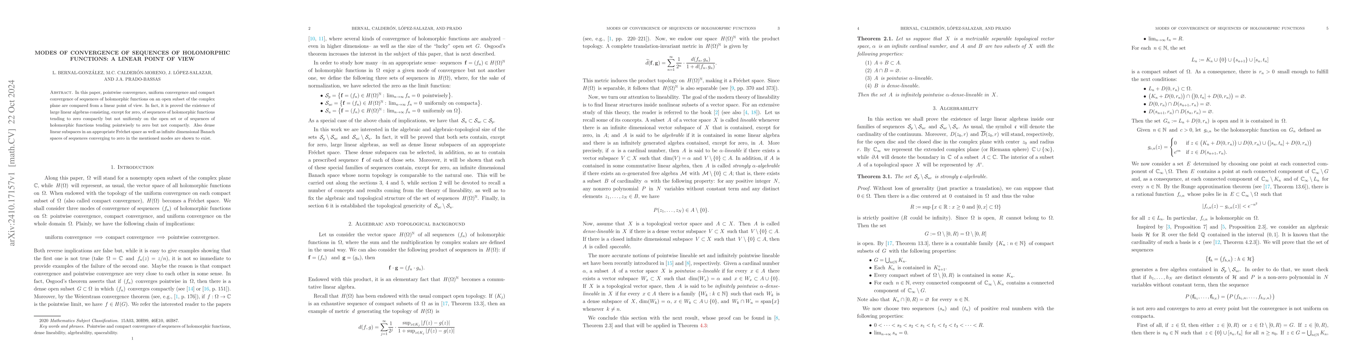 Thumbnail for Modes of convergence of sequences of holomorphic functions: a linear
  point of view