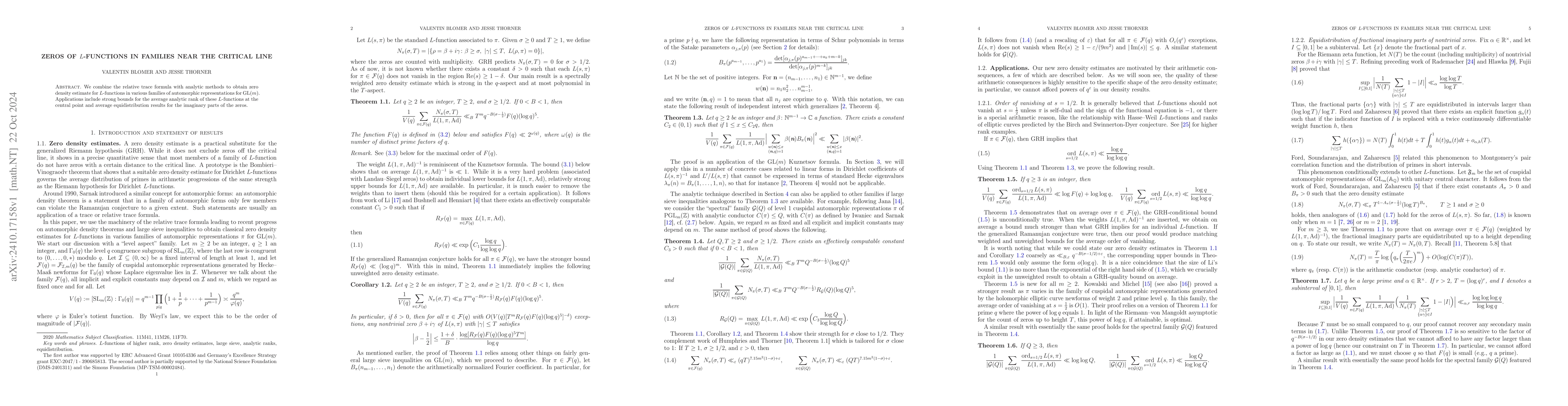 Thumbnail for Zeros of $L$-functions in families near the critical line