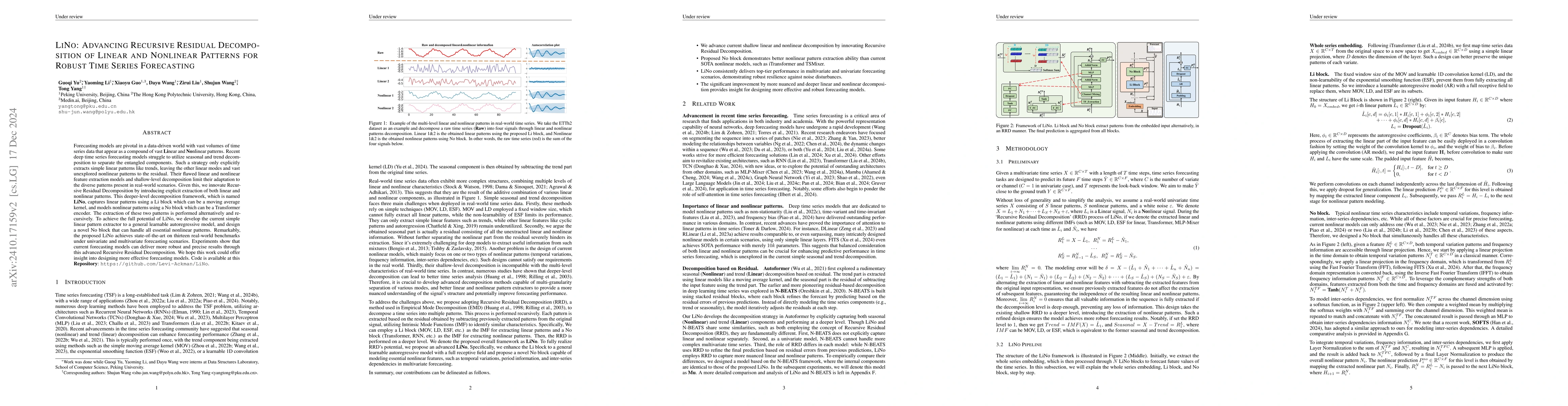 Thumbnail for LiNo: Advancing Recursive Residual Decomposition of Linear and Nonlinear
  Patterns for Robust Time Series Forecasting