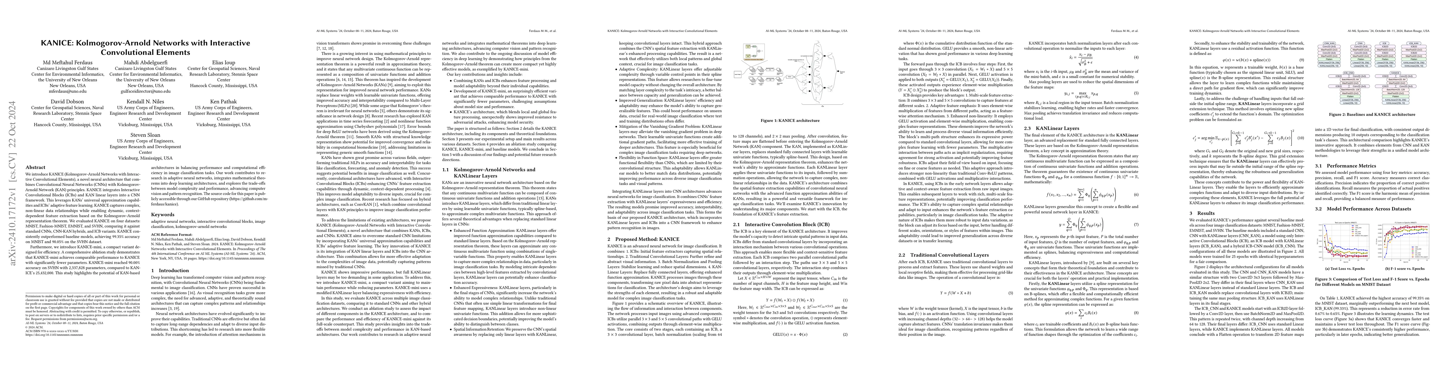 Thumbnail for KANICE: Kolmogorov-Arnold Networks with Interactive Convolutional
  Elements