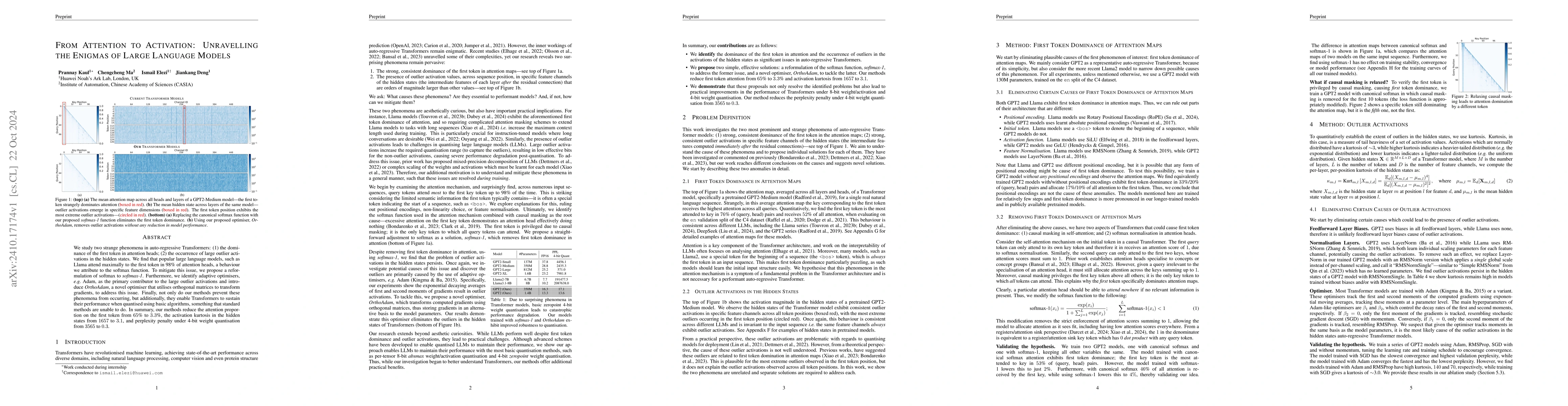 Thumbnail for From Attention to Activation: Unravelling the Enigmas of Large Language
  Models