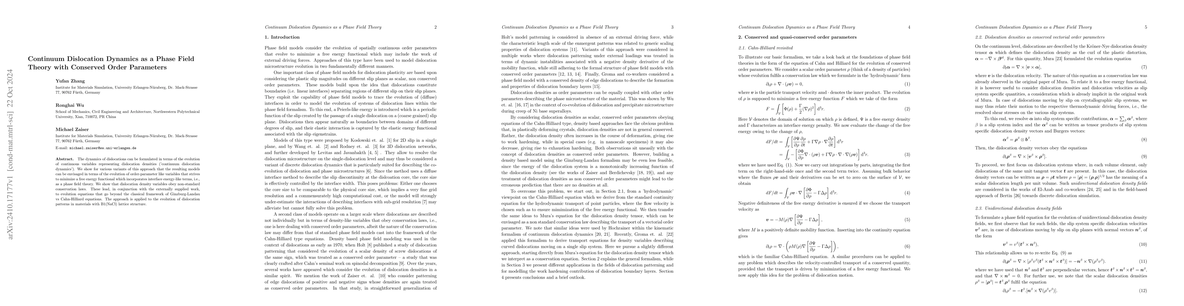 Thumbnail for Continuum Dislocation Dynamics as a Phase Field Theory with Conserved
  Order Parameters