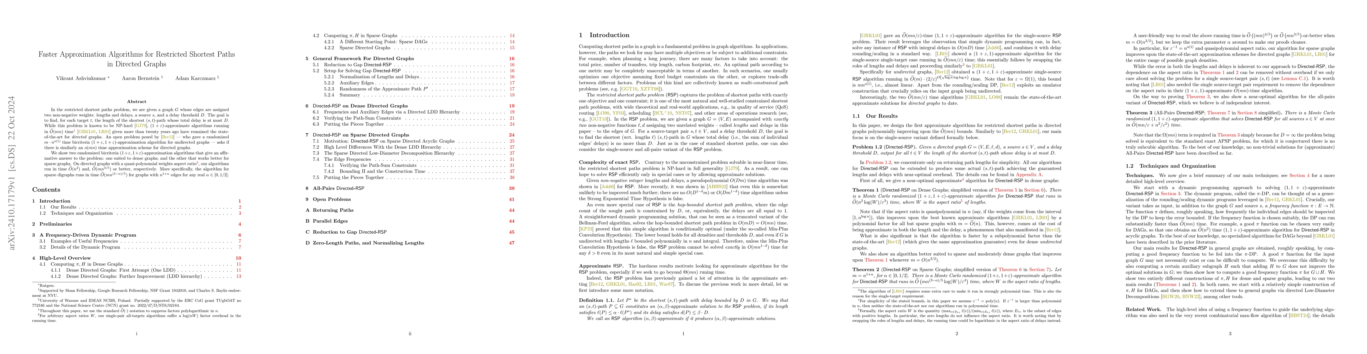 Thumbnail for Faster Approximation Algorithms for Restricted Shortest Paths in
  Directed Graphs