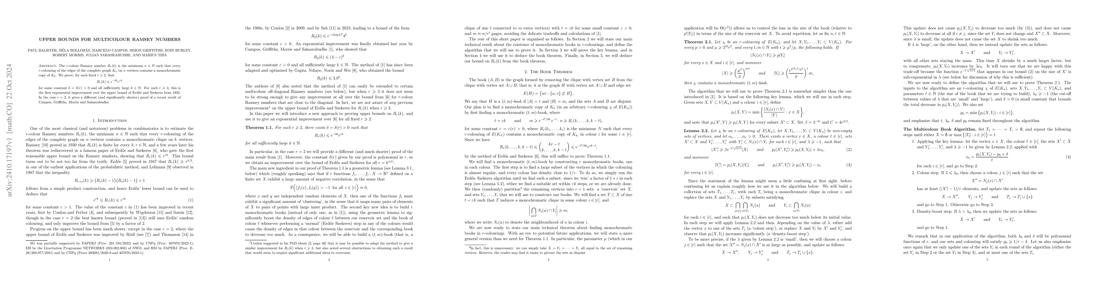 Thumbnail for Upper bounds for multicolour Ramsey numbers
