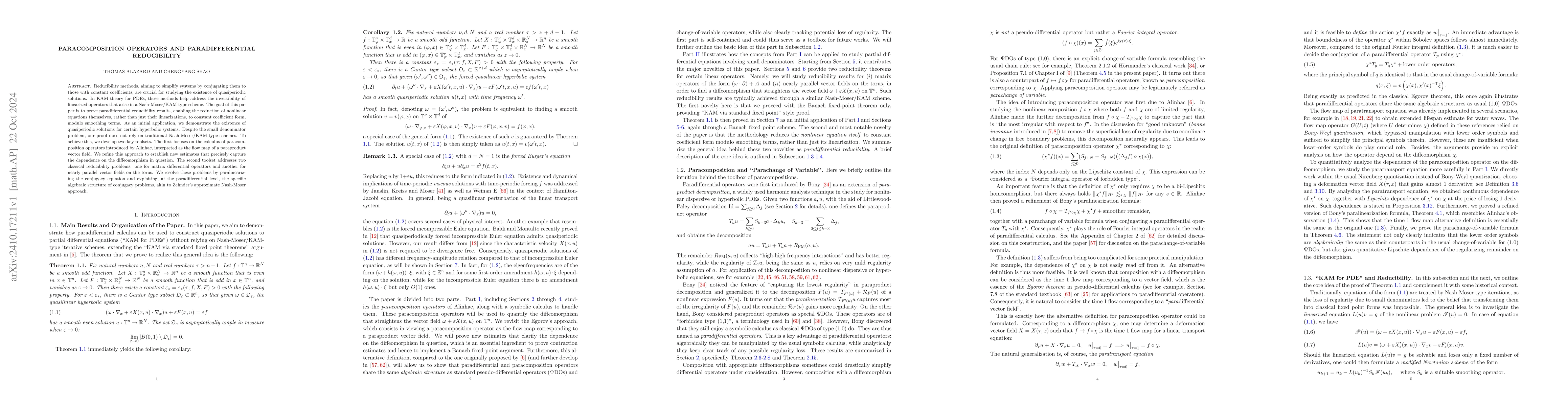 Thumbnail for Paracomposition Operators and Paradifferential Reducibility