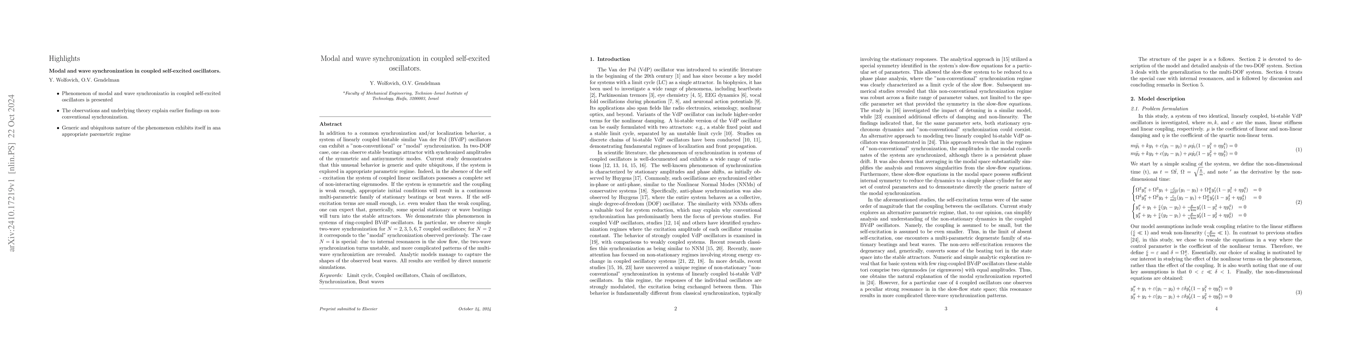 Thumbnail for Modal and wave synchronization in coupled self-excited oscillators