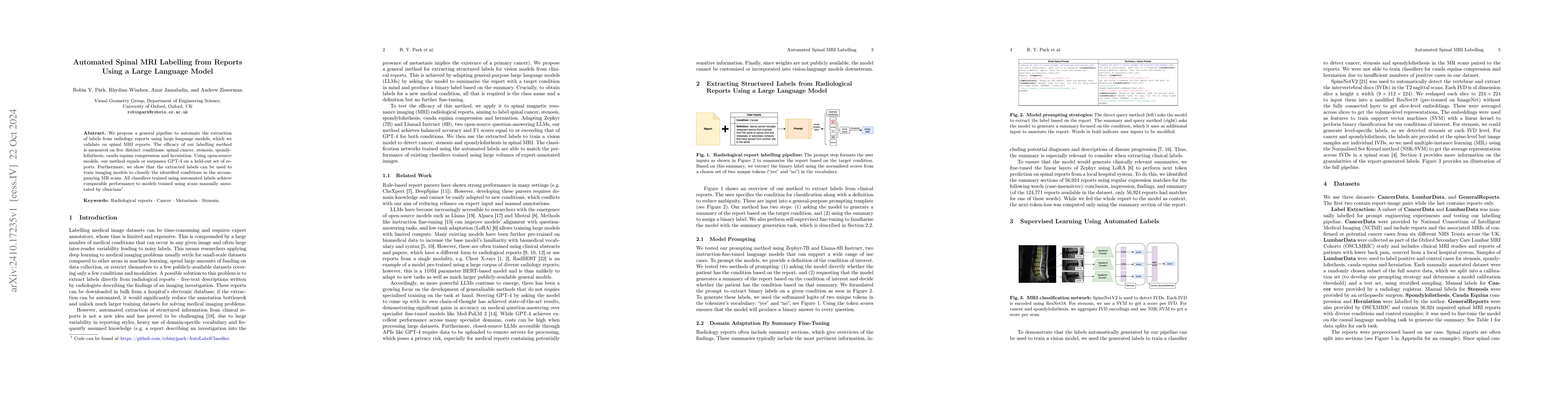Thumbnail for Automated Spinal MRI Labelling from Reports Using a Large Language Model