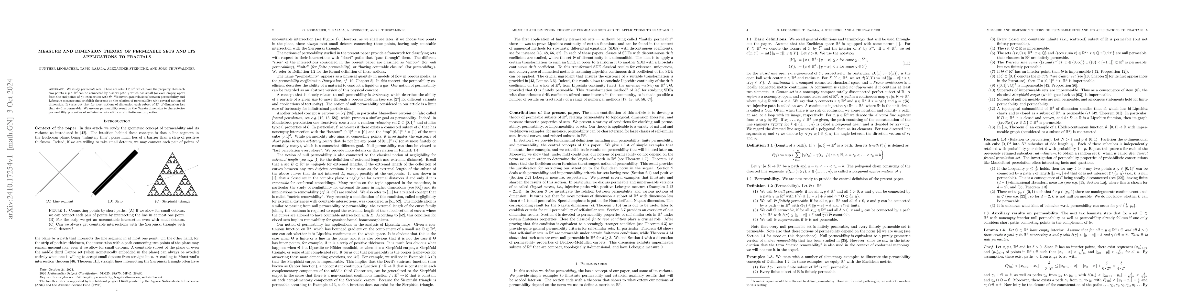 Thumbnail for Measure and dimension theory of permeable sets and its applications to
  fractals
