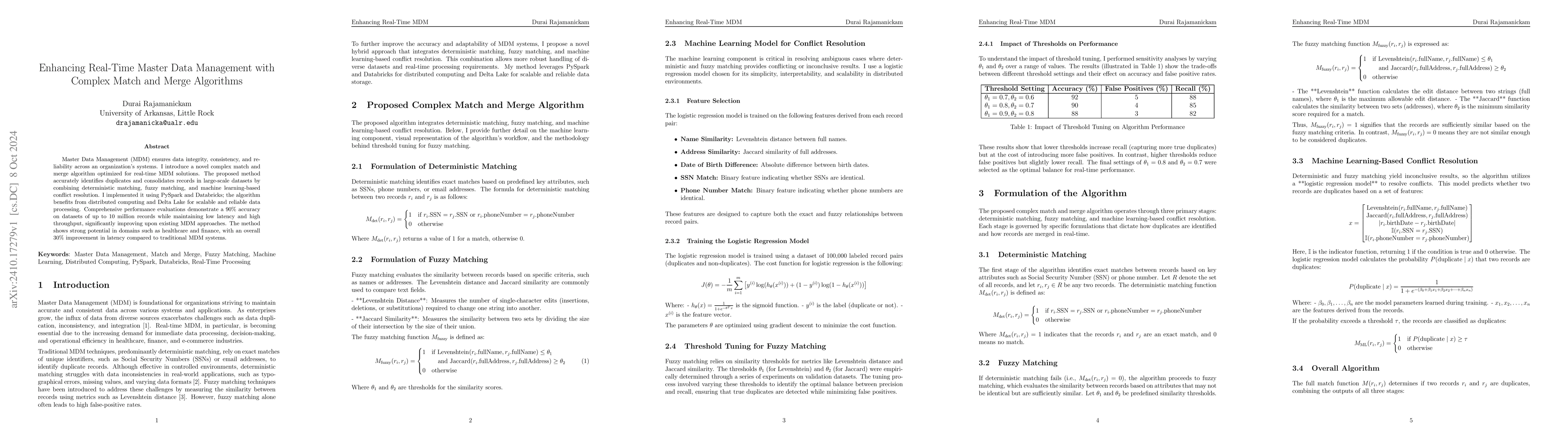 Thumbnail for Enhancing Real-Time Master Data Management with Complex Match and Merge
  Algorithms