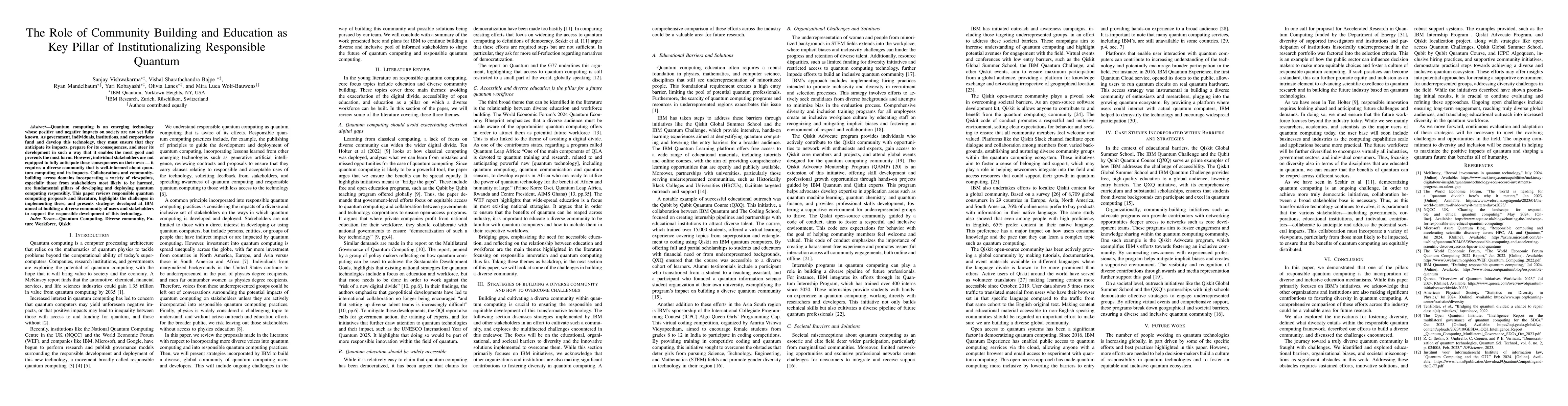 Thumbnail for The Role of Community Building and Education as Key Pillar of
  Institutionalizing Responsible Quantum