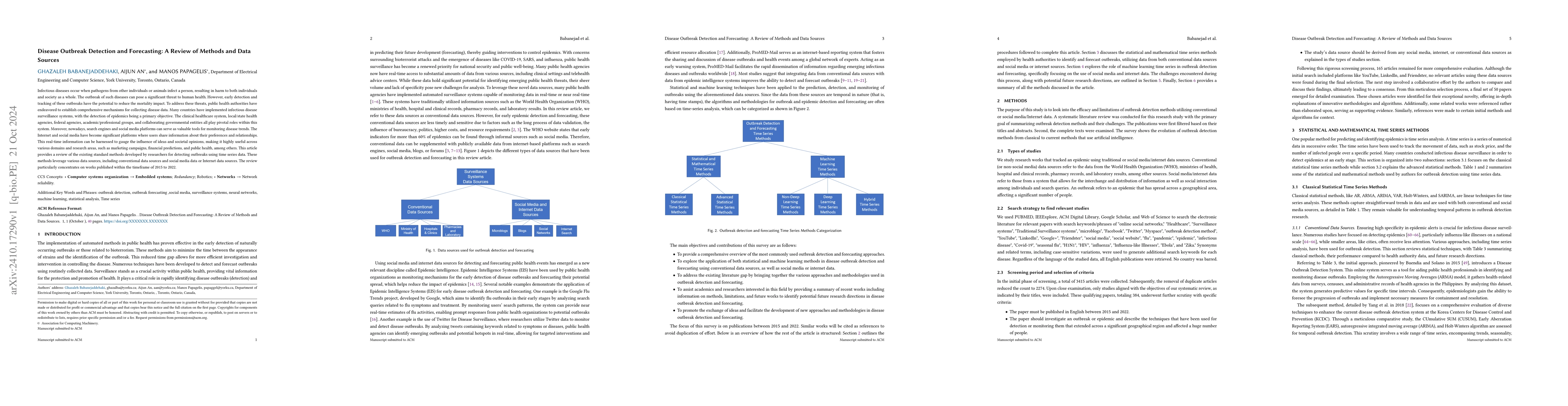 Thumbnail for Disease Outbreak Detection and Forecasting: A Review of Methods and Data
  Sources