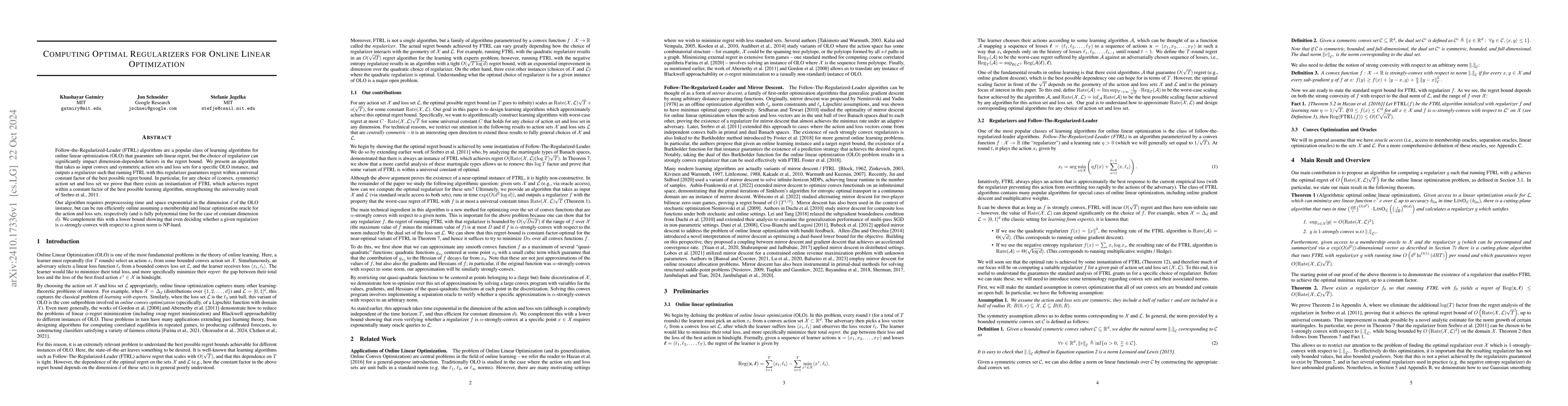 Thumbnail for Computing Optimal Regularizers for Online Linear Optimization