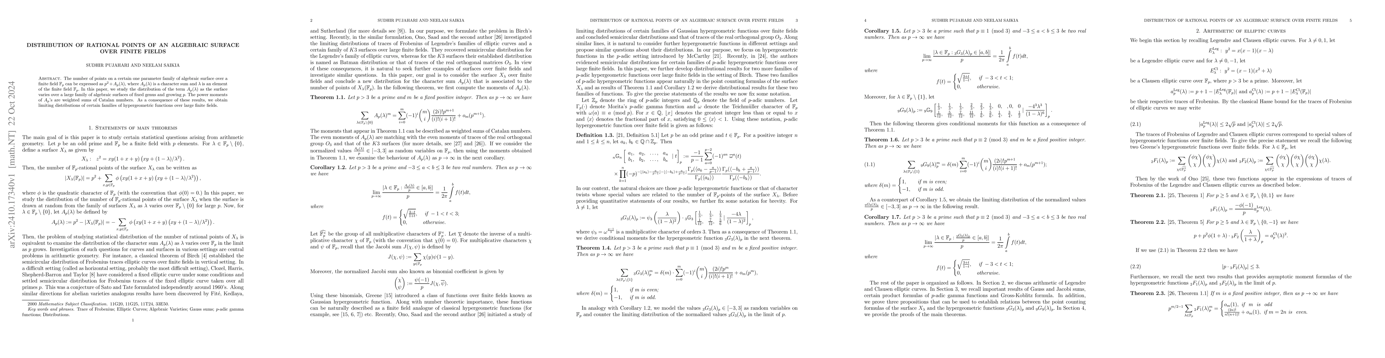 Thumbnail for Distribution of rational points of an algebraic surface over finite
  fields