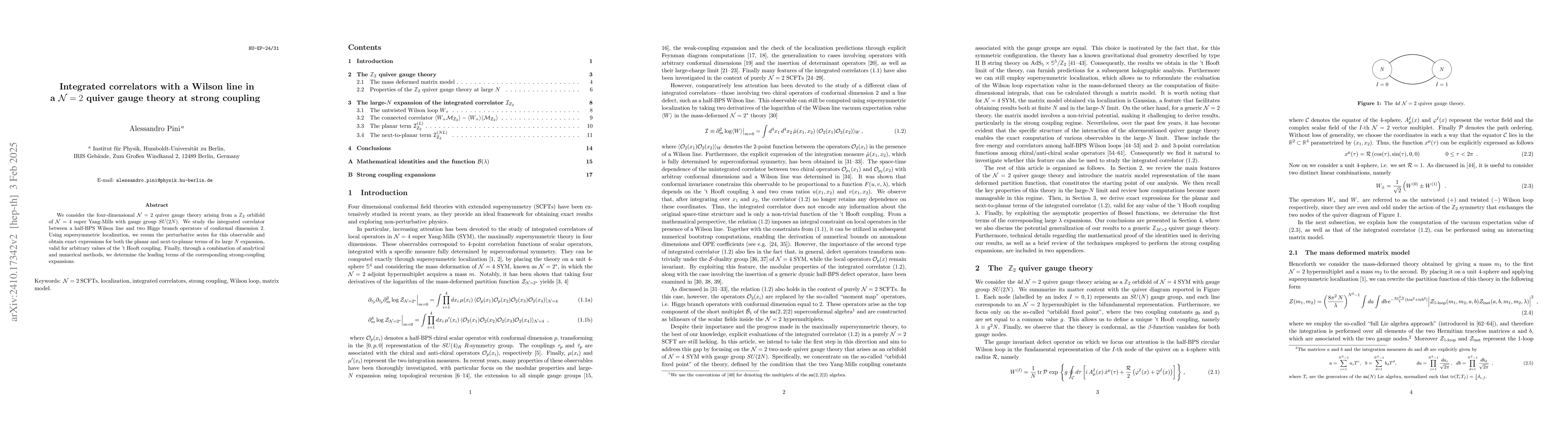 Thumbnail for Integrated correlators with a Wilson line in a $\mathcal{N}=2$ quiver
  gauge theory at strong coupling
