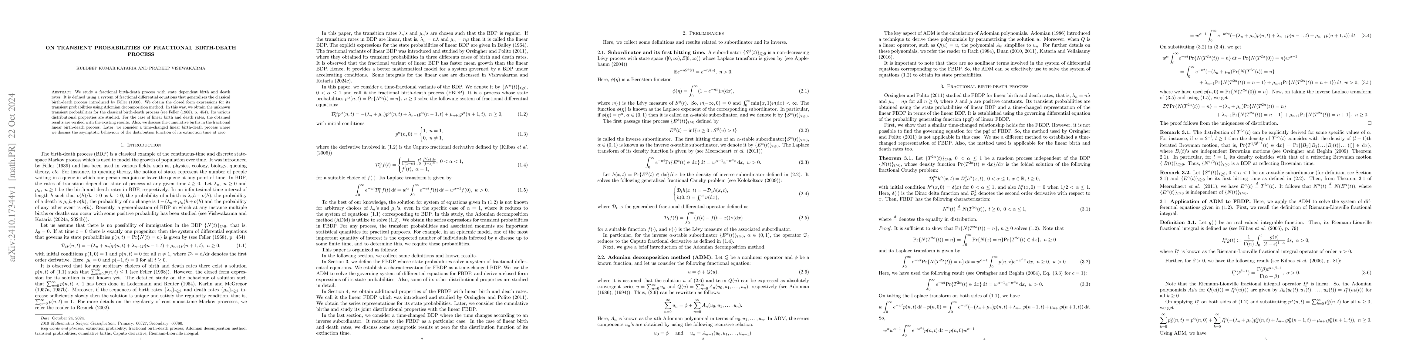 Thumbnail for On Transient Probabilities of Fractional Birth-Death Process