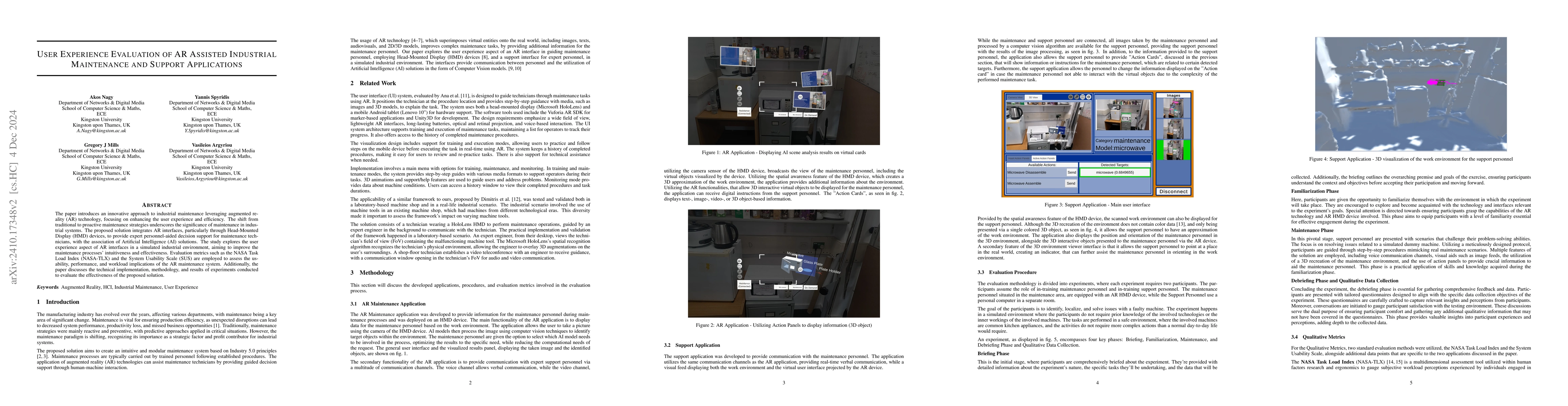 Thumbnail for User Experience Evaluation of AR Assisted Industrial Maintenance and
  Support Applications