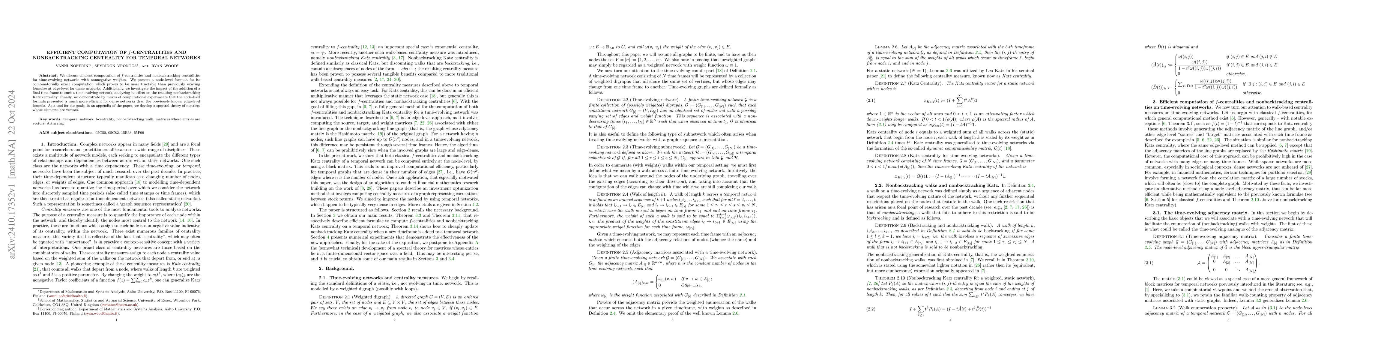 Thumbnail for Efficient computation of \lowercase{$f$}-centralities and
  nonbacktracking centrality for temporal networks