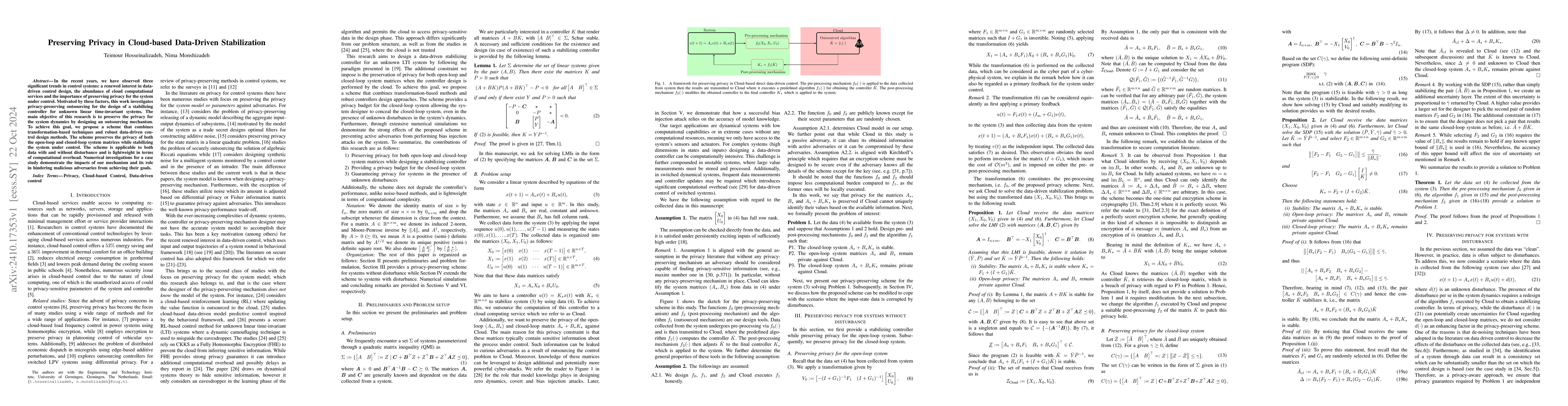 Thumbnail for Preserving Privacy in Cloud-based Data-Driven Stabilization
