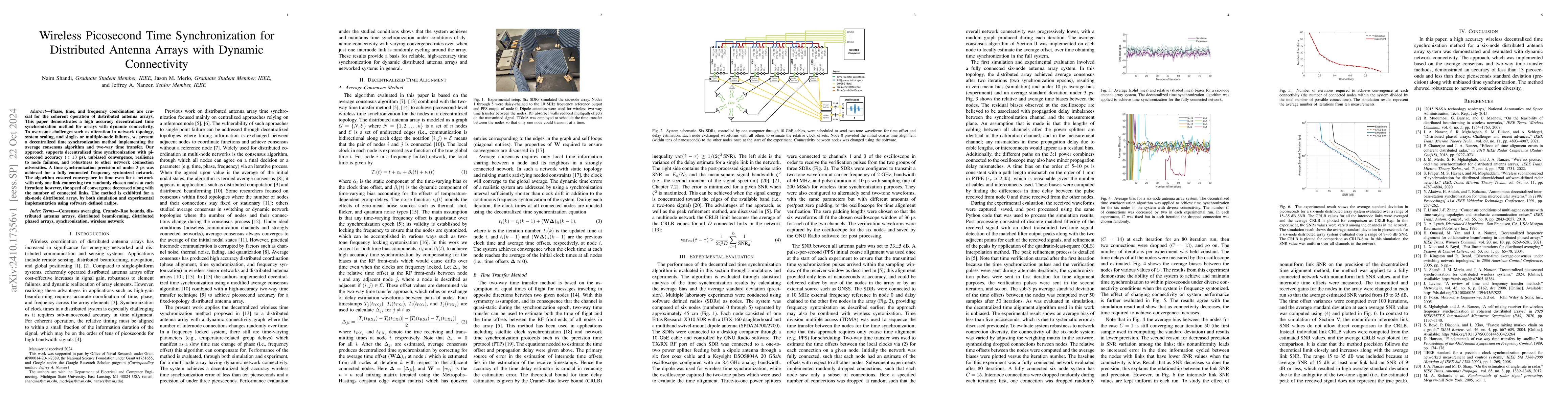 Thumbnail for Wireless Picosecond Time Synchronization for Distributed Antenna Arrays
  with Dynamic Connectivity