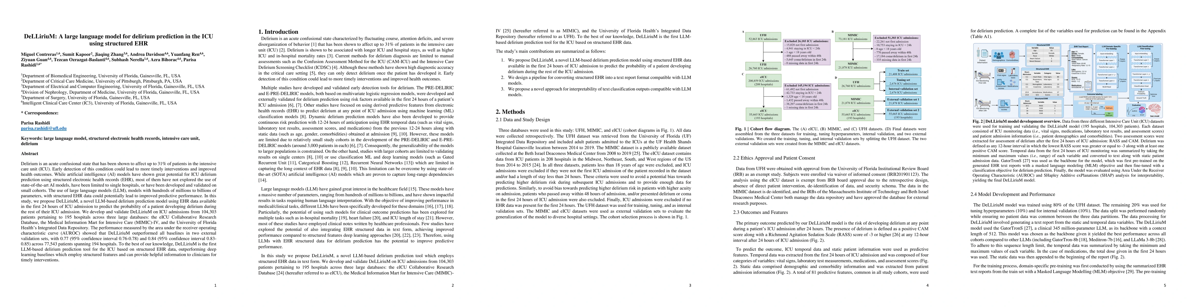 Thumbnail for DeLLiriuM: A large language model for delirium prediction in the ICU
  using structured EHR