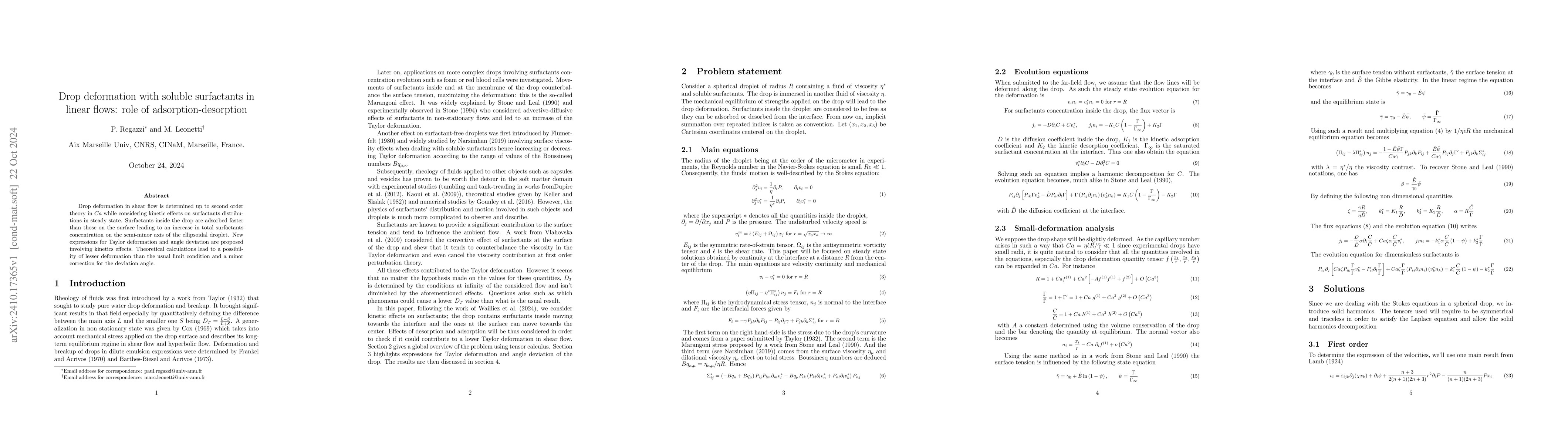 Thumbnail for Drop deformation with soluble surfactants in linear flows: role of
  adsorption-desorption
