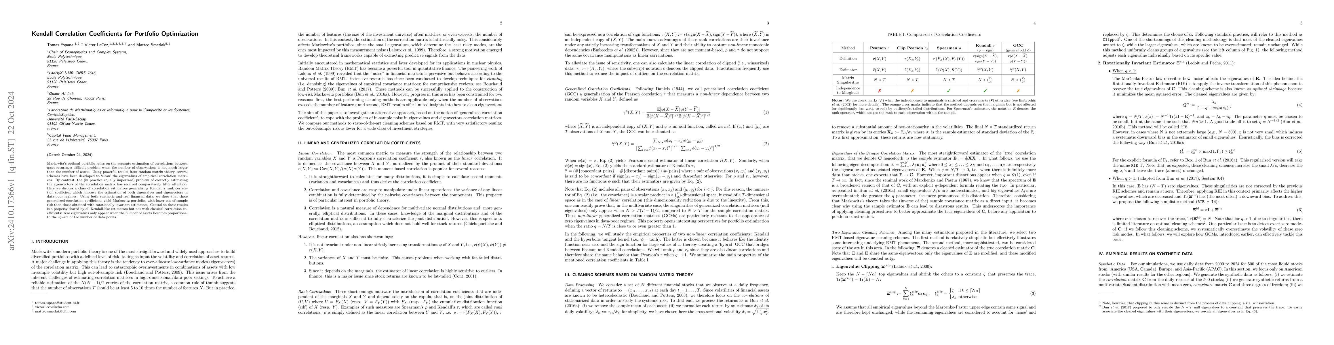 Thumbnail for Kendall Correlation Coefficients for Portfolio Optimization