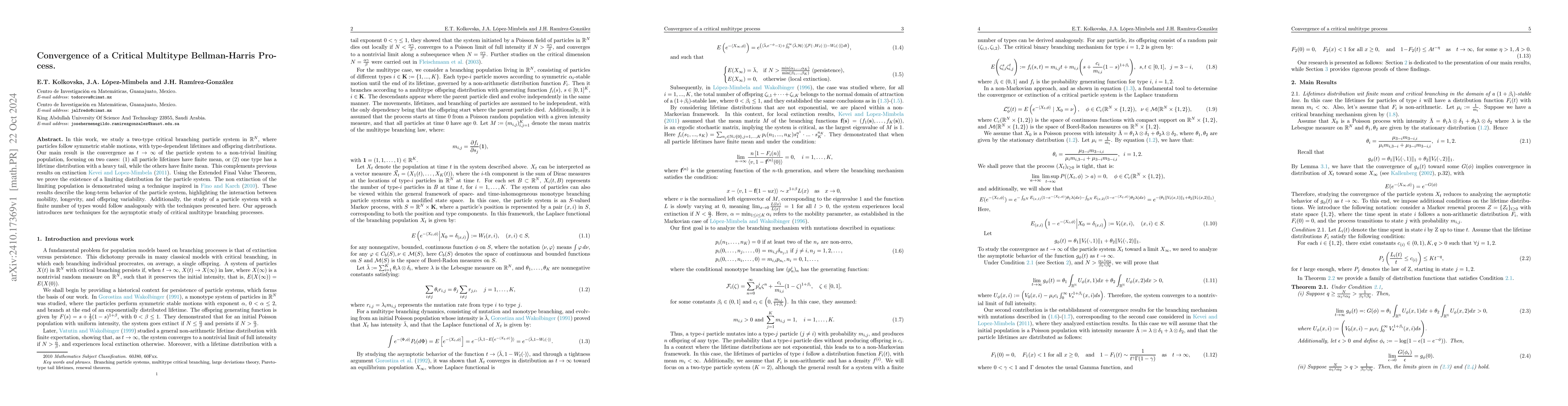 Thumbnail for Convergence of a Critical Multitype Bellman-Harris Process
