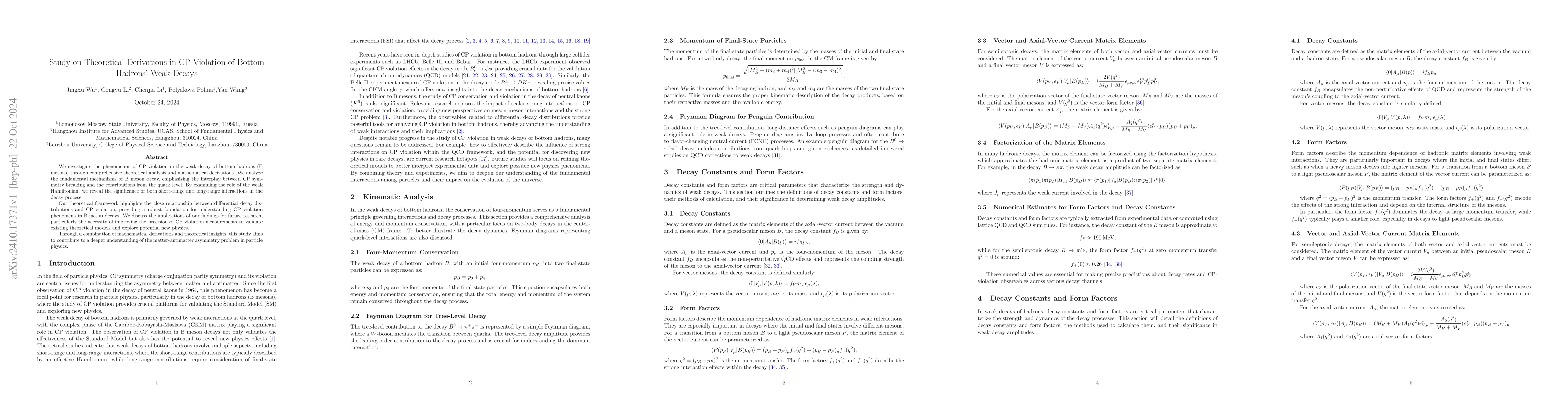Thumbnail for Study on Theoretical Derivations in CP Violation of Bottom Hadrons' Weak
  Decays