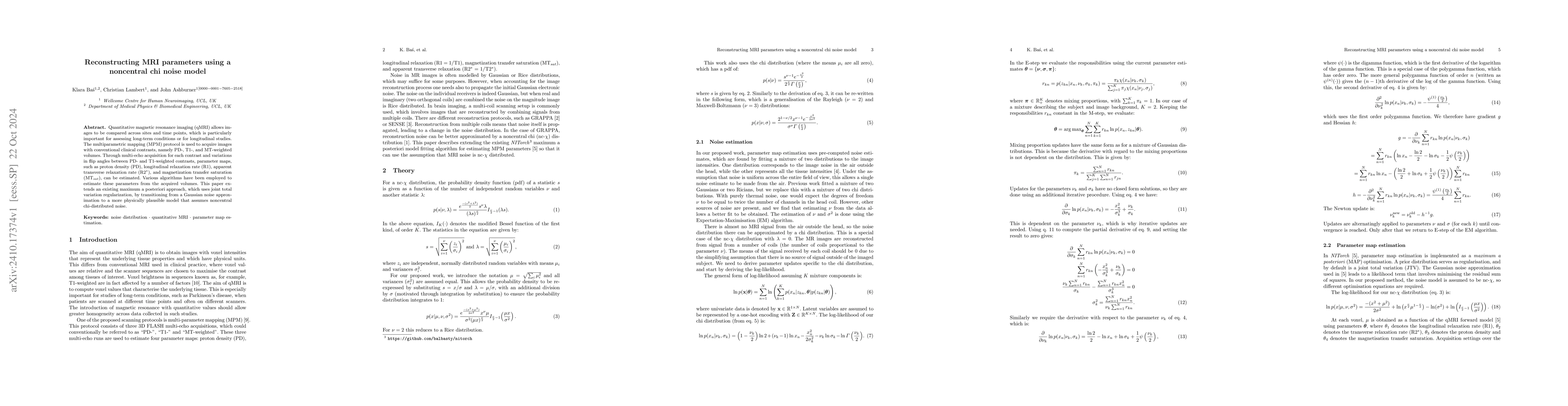 Thumbnail for Reconstructing MRI Parameters Using a Noncentral Chi Noise Model