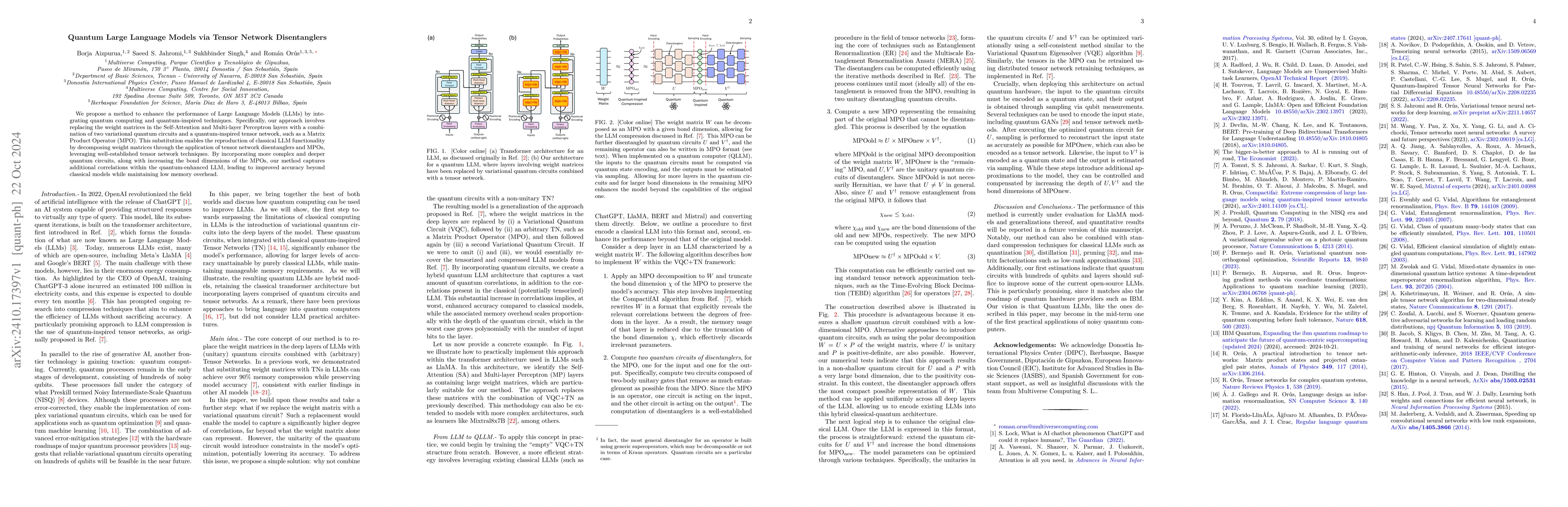 Thumbnail for Quantum Large Language Models via Tensor Network Disentanglers