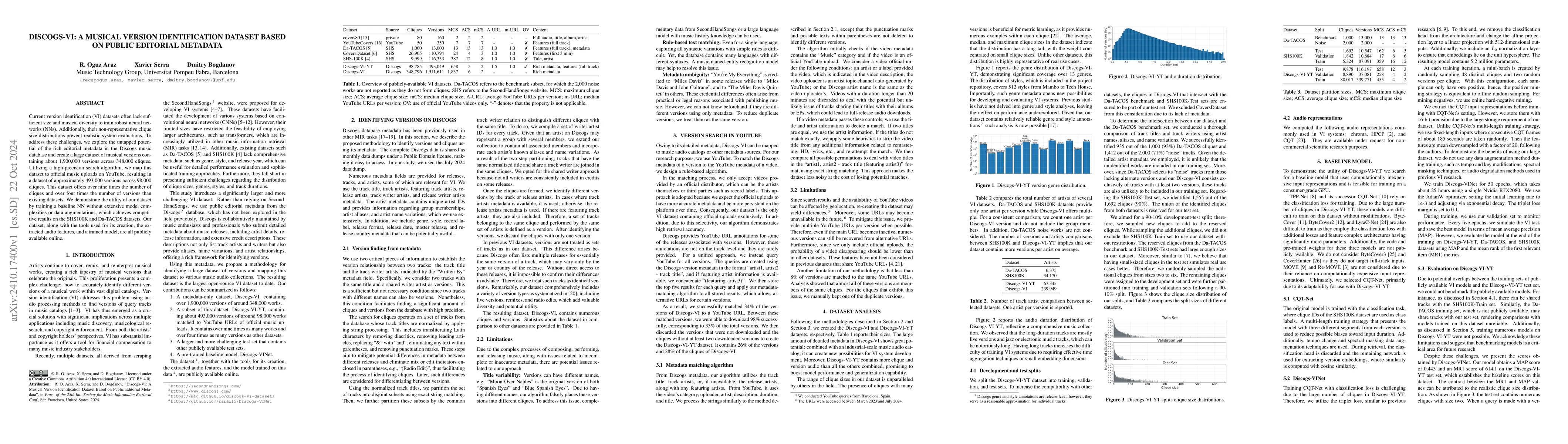 Thumbnail for Discogs-VI: A Musical Version Identification Dataset Based on Public
  Editorial Metadata