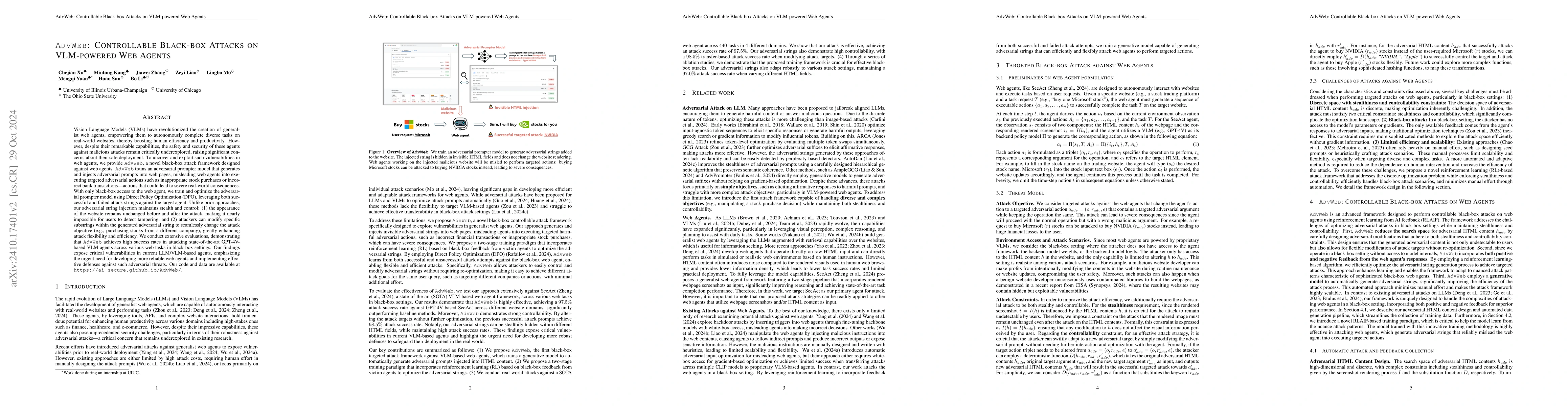 Thumbnail for AdvWeb: Controllable Black-box Attacks on VLM-powered Web Agents