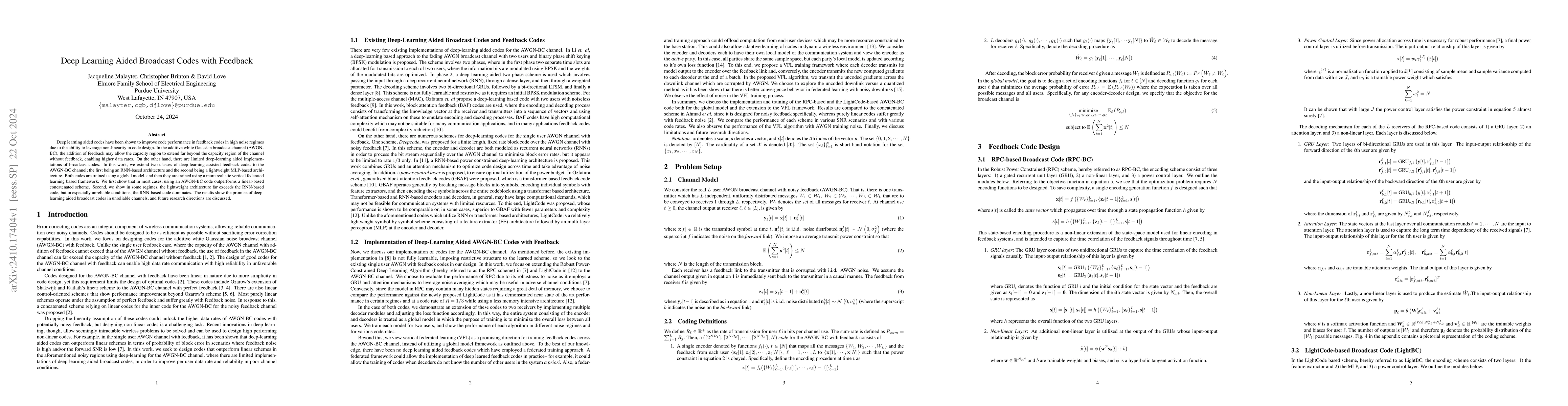 Thumbnail for Deep Learning Aided Broadcast Codes with Feedback