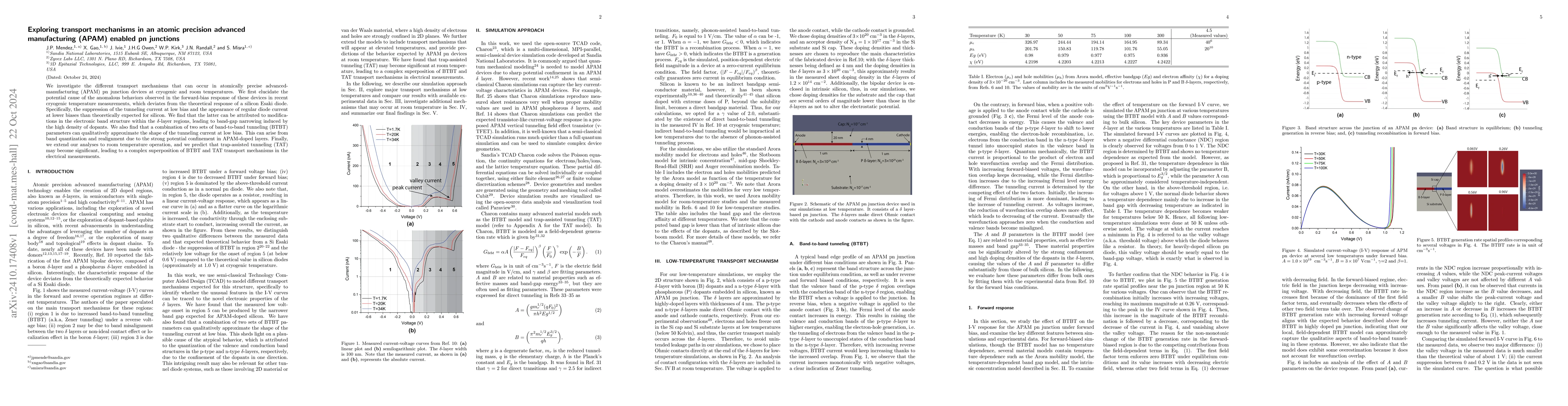 Thumbnail for Exploring transport mechanisms in an atomic precision advanced
  manufacturing (APAM) enabled pn junctions