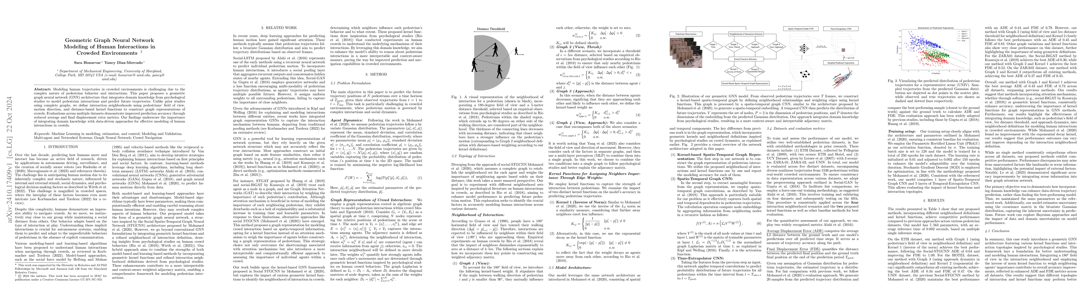 Thumbnail for Geometric Graph Neural Network Modeling of Human Interactions in Crowded
  Environments