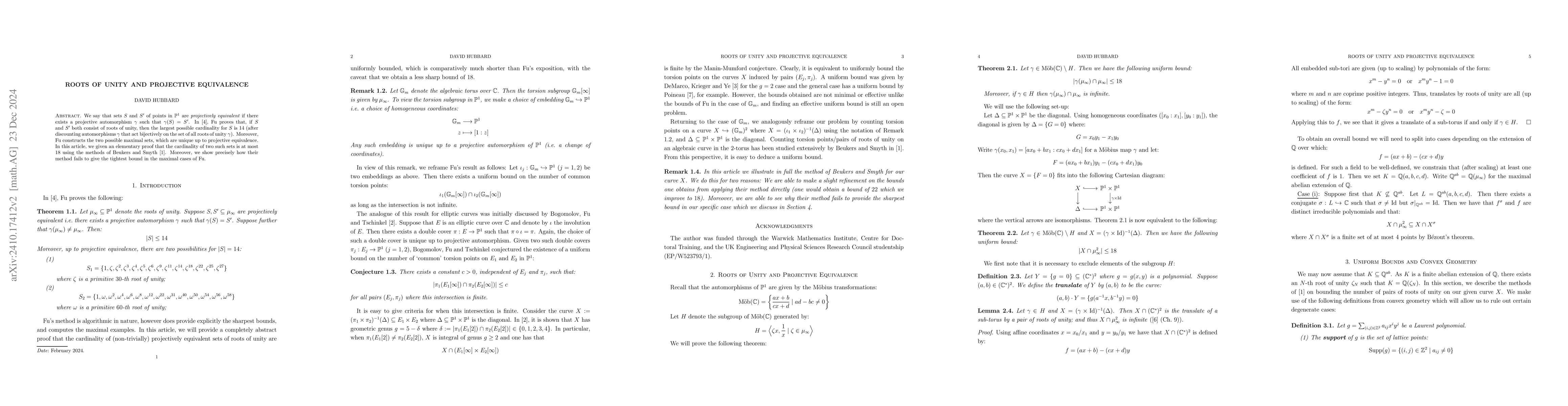 Thumbnail for Roots of unity and projective equivalence