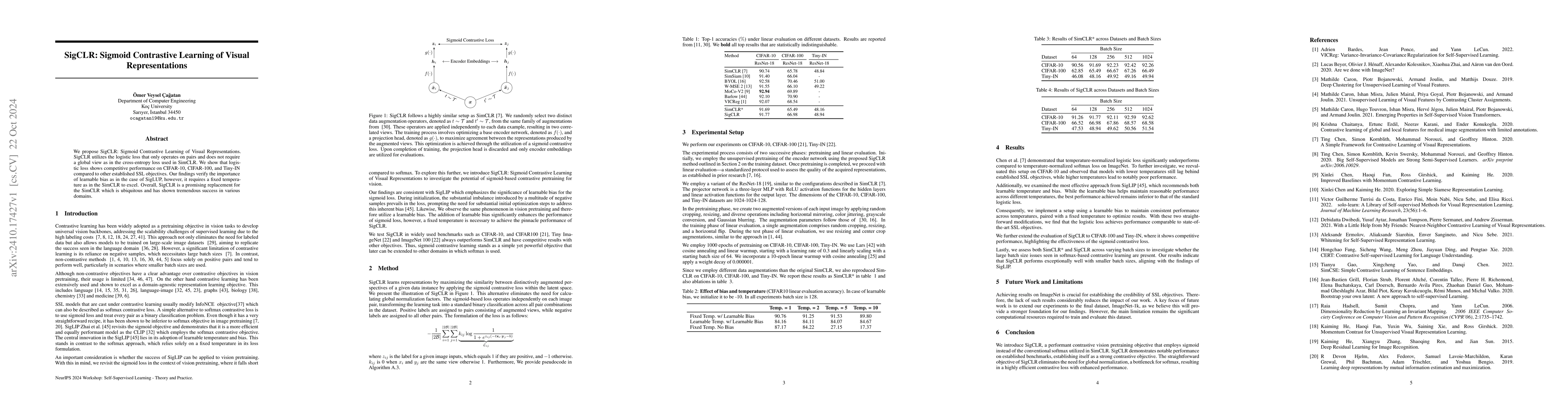 Thumbnail for SigCLR: Sigmoid Contrastive Learning of Visual Representations
