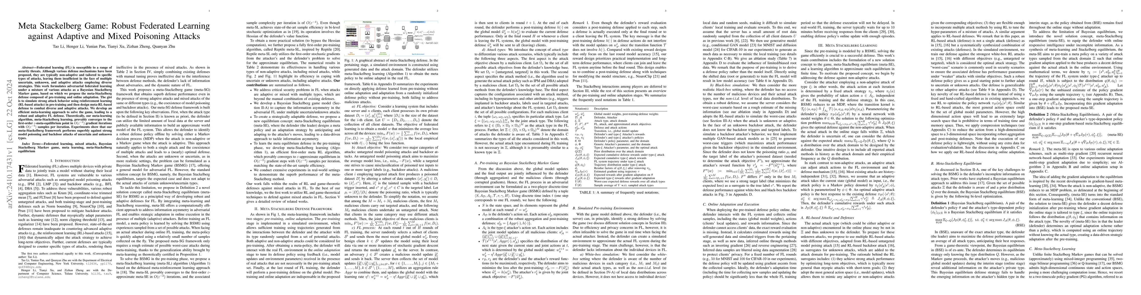 Thumbnail for Meta Stackelberg Game: Robust Federated Learning against Adaptive and
  Mixed Poisoning Attacks