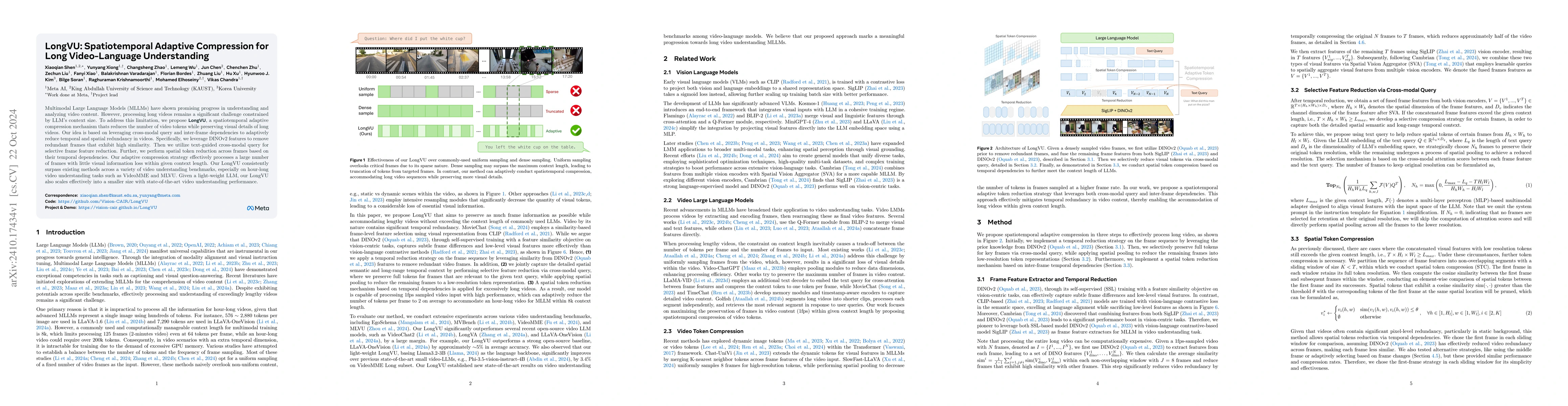 Thumbnail for LongVU: Spatiotemporal Adaptive Compression for Long Video-Language
  Understanding
