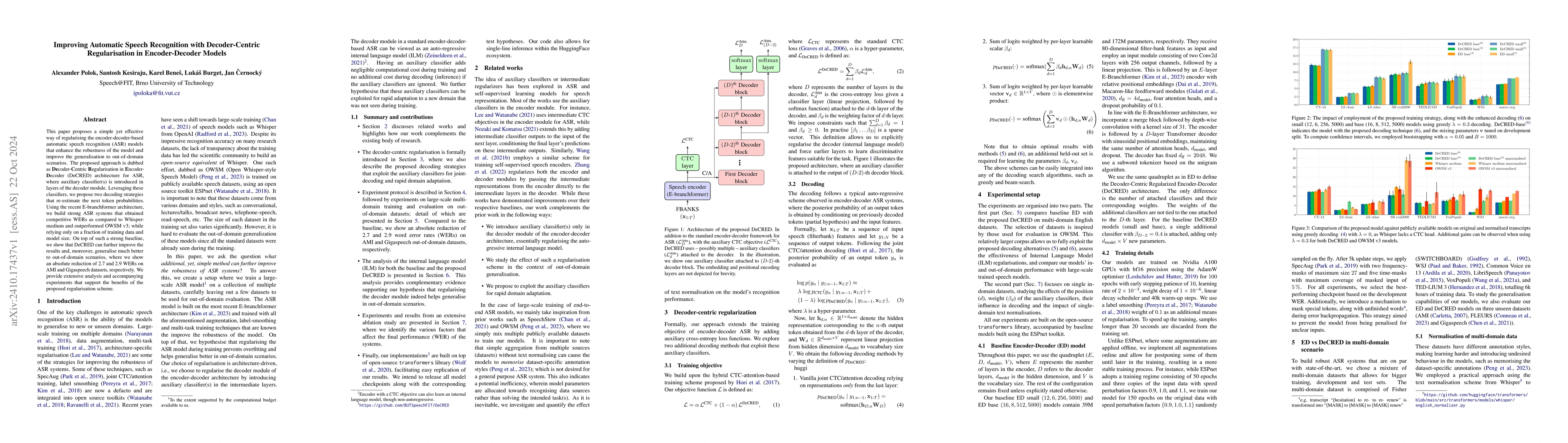 Thumbnail for Improving Automatic Speech Recognition with Decoder-Centric
  Regularisation in Encoder-Decoder Models