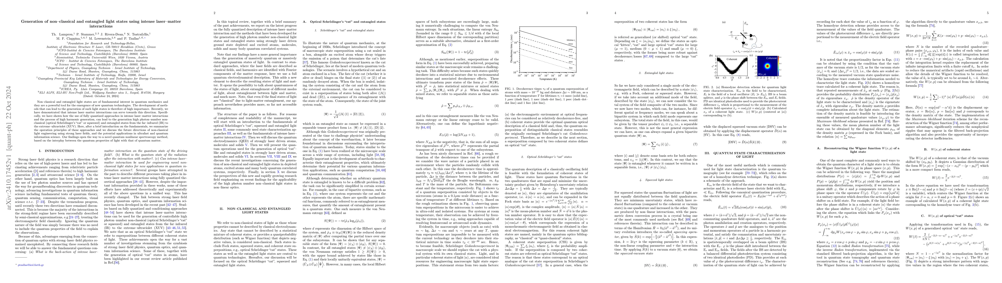 Thumbnail for Generation of non-classical and entangled light states using intense
  laser-matter interactions
