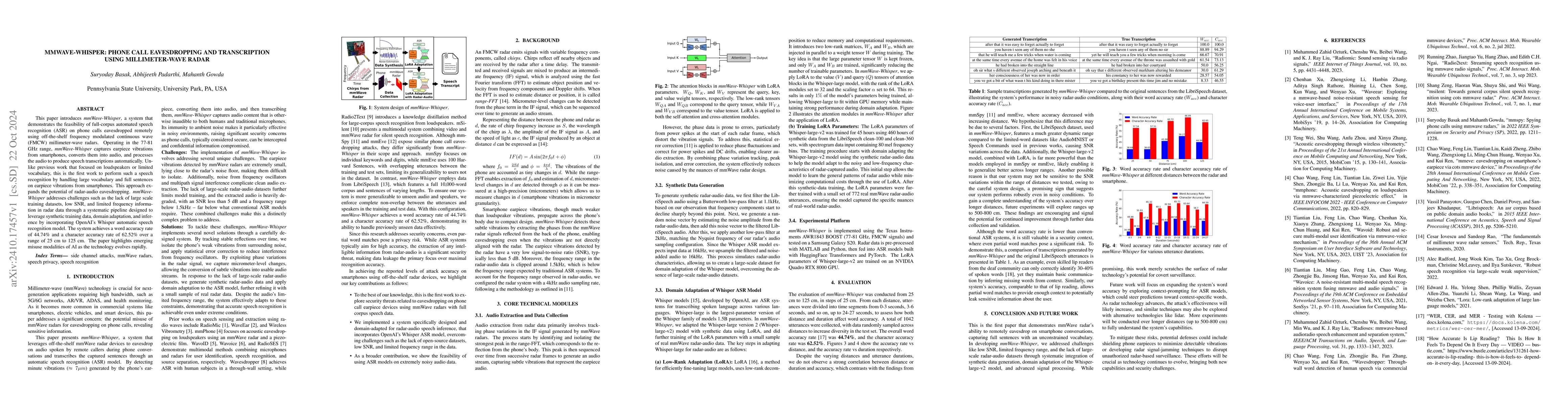 Thumbnail for mmWave-Whisper: Phone Call Eavesdropping and Transcription Using
  Millimeter-Wave Radar