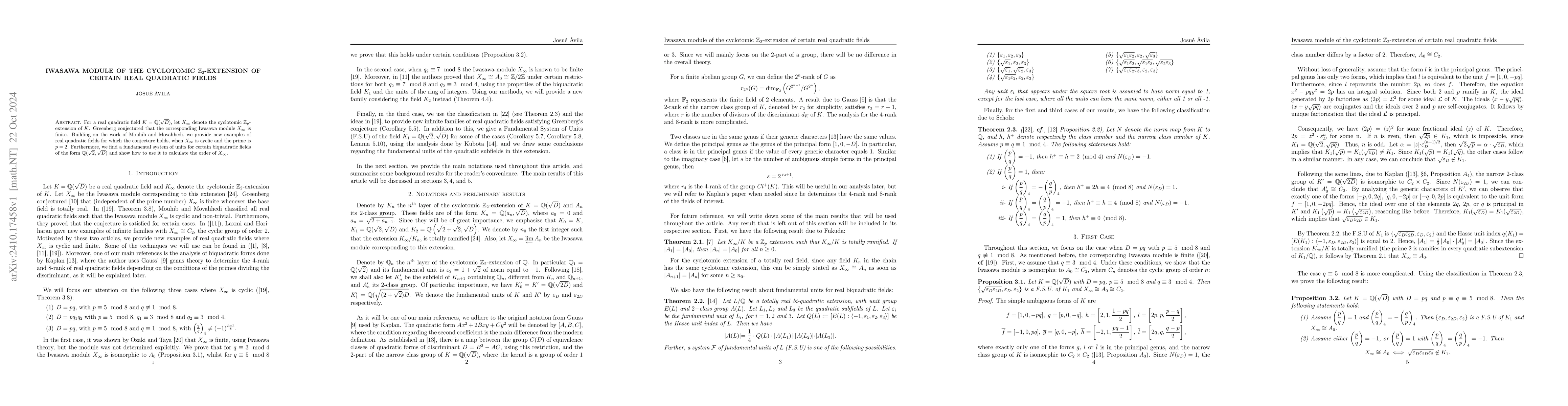 Thumbnail for Iwasawa module of the cyclotomic $\mathbb{Z}_{2}$-extension of certain
  real quadratic fields
