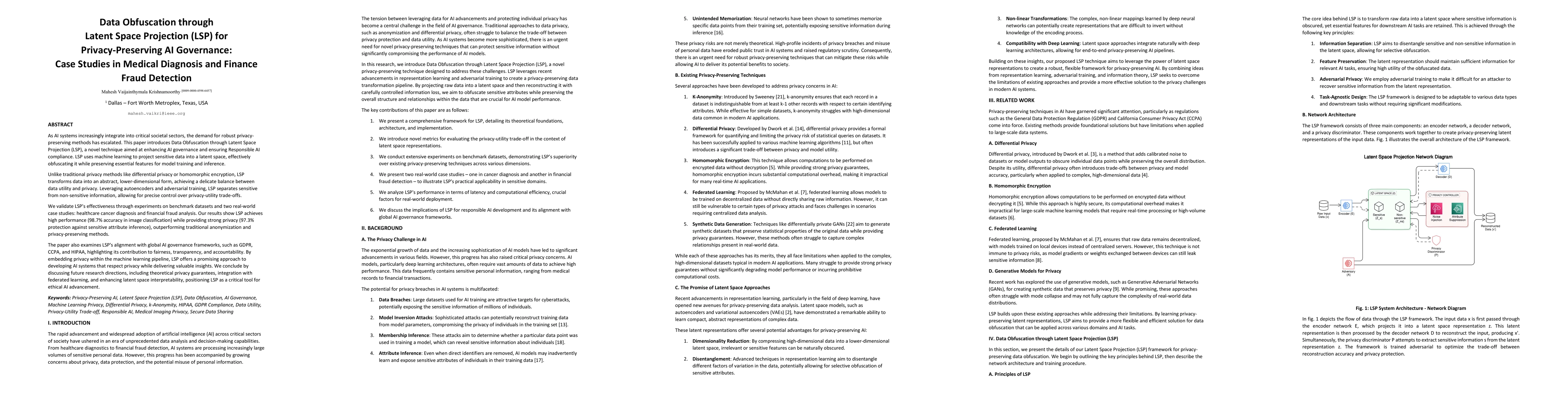 Thumbnail for Data Obfuscation through Latent Space Projection (LSP) for
  Privacy-Preserving AI Governance: Case Studies in Medical Diagnosis and
  Finance Fraud Detection