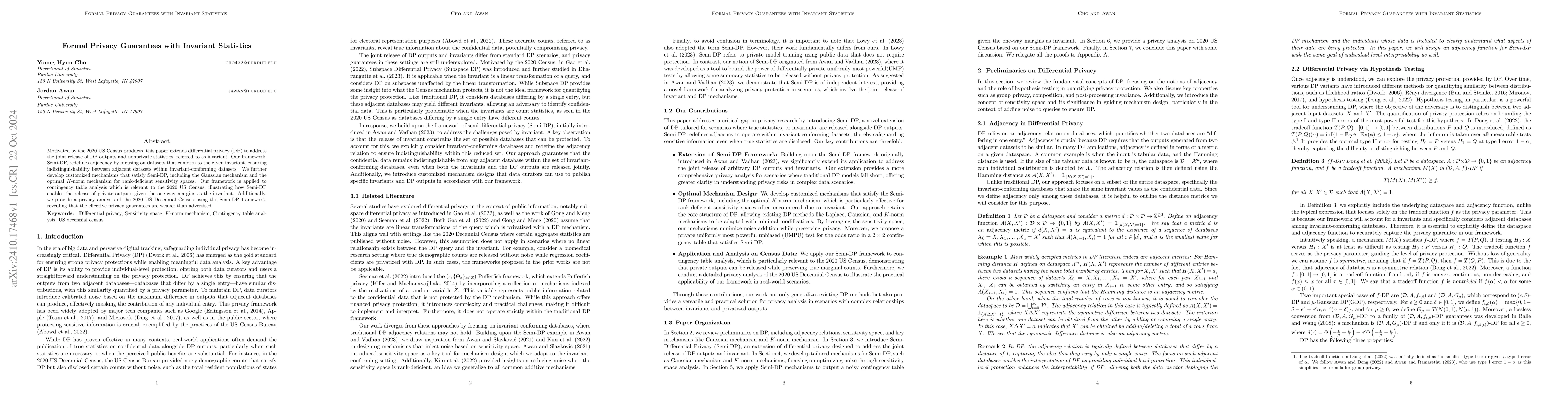 Thumbnail for Formal Privacy Guarantees with Invariant Statistics